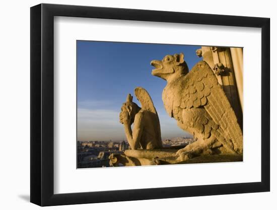 Chimera on facade of Notre Dame Cathedral, Paris, France-David Barnes-Framed Photographic Print
