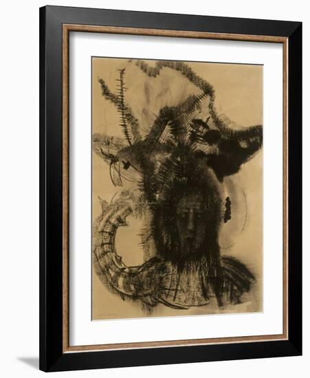 Chimère : une tête aux yeux clos, d'où partent d'étranges arabesques-Odilon Redon-Framed Giclee Print
