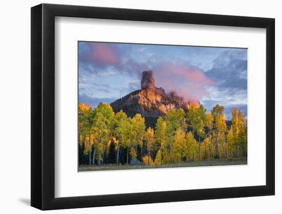 Chimney Rock at sunset, Cimarron range in autumn, San Juan Mountains, Colorado-Adam Jones-Framed Photographic Print
