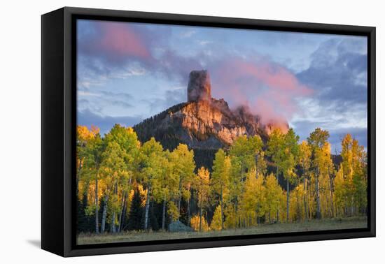 Chimney Rock at sunset, Cimarron range in autumn, San Juan Mountains, Colorado-Adam Jones-Framed Premier Image Canvas