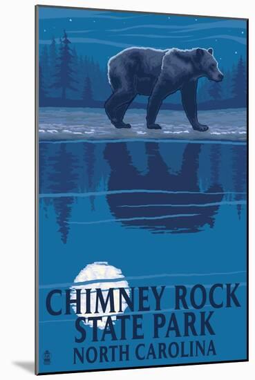 Chimney Rock State Park, NC - Bear at Night-Lantern Press-Mounted Art Print