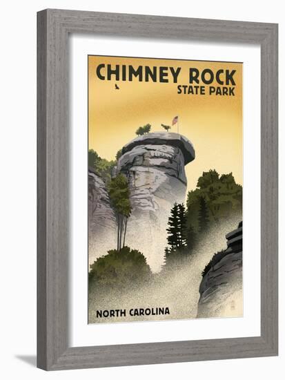 Chimney Rock State Park, North Carolina - Chimney Rock - Lithograph Style-Lantern Press-Framed Art Print