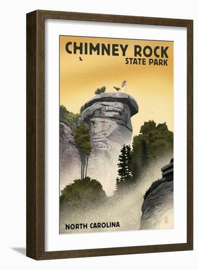 Chimney Rock State Park, North Carolina - Chimney Rock - Lithograph Style-Lantern Press-Framed Art Print