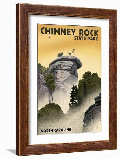 Chimney Rock State Park, North Carolina - Chimney Rock - Lithograph Style-Lantern Press-Framed Art Print