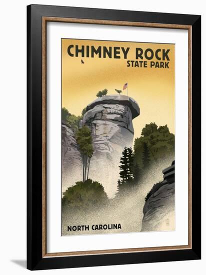 Chimney Rock State Park, North Carolina - Chimney Rock - Lithograph Style-Lantern Press-Framed Art Print