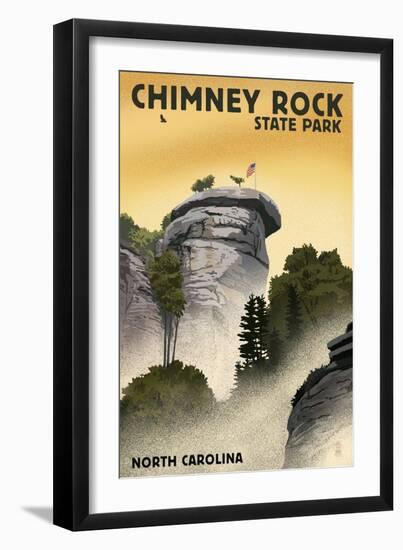 Chimney Rock State Park, North Carolina - Chimney Rock - Lithograph Style-Lantern Press-Framed Art Print