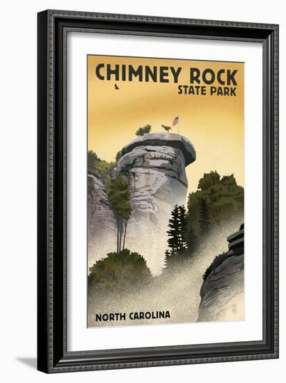 Chimney Rock State Park, North Carolina - Chimney Rock - Lithograph Style-Lantern Press-Framed Art Print