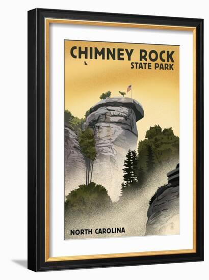 Chimney Rock State Park, North Carolina - Chimney Rock - Lithograph Style-Lantern Press-Framed Art Print