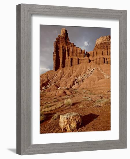 Chimney Rock With Storm Clouds, Capitol Reef National Park, Utah, USA-null-Framed Photographic Print