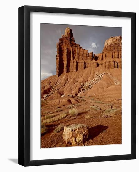 Chimney Rock With Storm Clouds, Capitol Reef National Park, Utah, USA-null-Framed Photographic Print