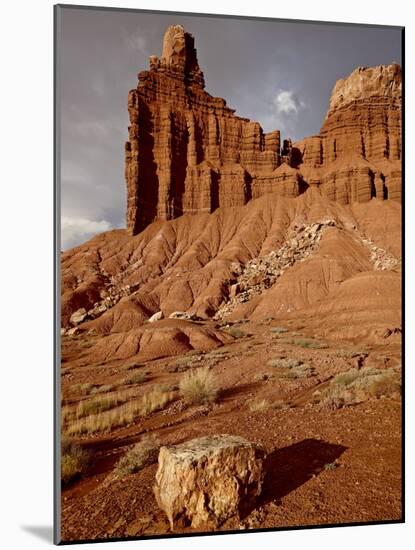 Chimney Rock With Storm Clouds, Capitol Reef National Park, Utah, USA-null-Mounted Photographic Print