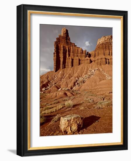 Chimney Rock With Storm Clouds, Capitol Reef National Park, Utah, USA-null-Framed Photographic Print