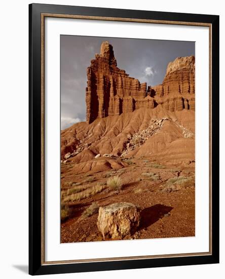 Chimney Rock With Storm Clouds, Capitol Reef National Park, Utah, USA-null-Framed Photographic Print