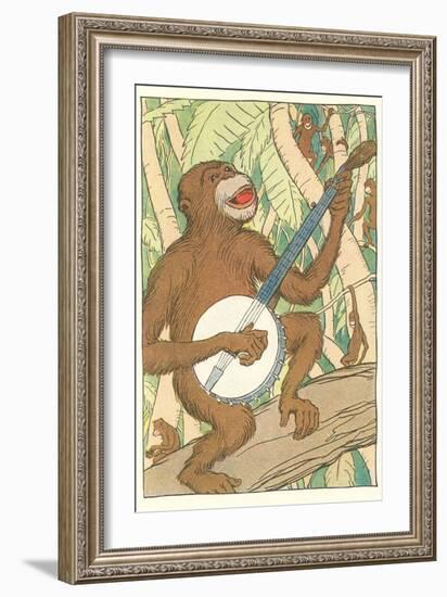 Chimp Playing Banjo-null-Framed Art Print