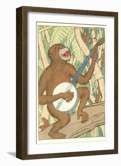 Chimp Playing Banjo-null-Framed Art Print