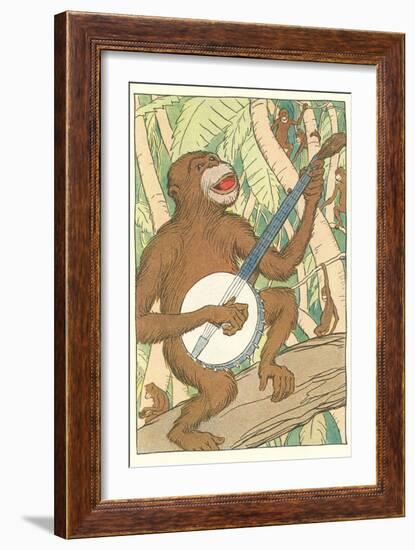 Chimp Playing Banjo-null-Framed Art Print