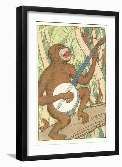 Chimp Playing Banjo-null-Framed Art Print