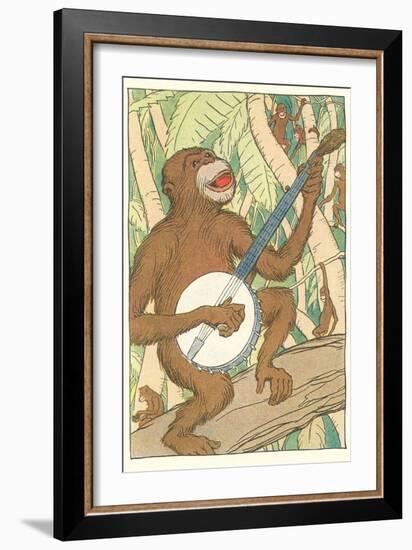 Chimp Playing Banjo-null-Framed Art Print