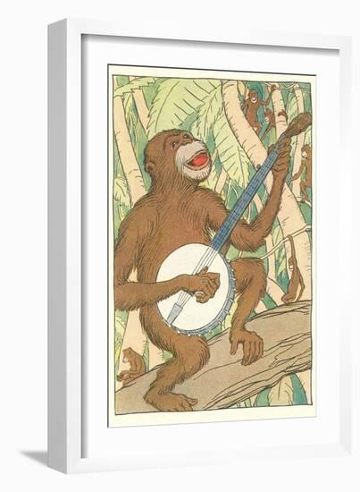 Chimp Playing Banjo-null-Framed Art Print