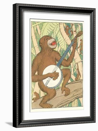 Chimp Playing Banjo-null-Framed Art Print