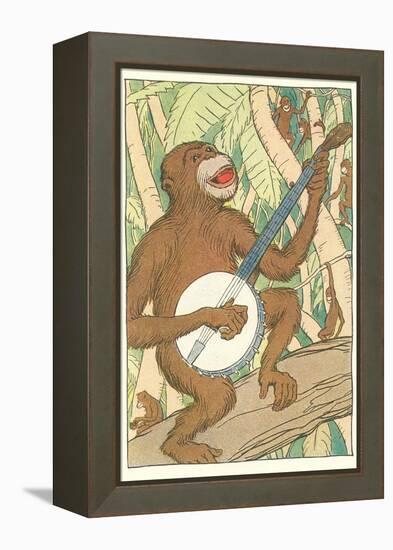 Chimp Playing Banjo-null-Framed Stretched Canvas