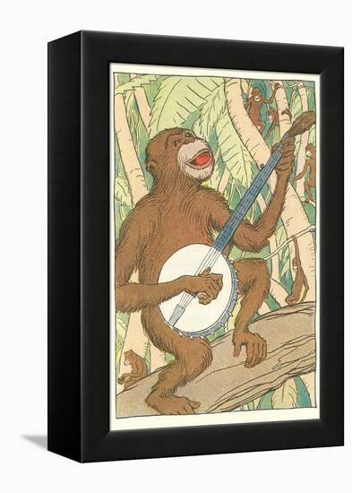 Chimp Playing Banjo-null-Framed Stretched Canvas
