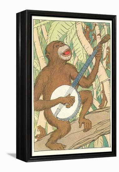 Chimp Playing Banjo-null-Framed Stretched Canvas