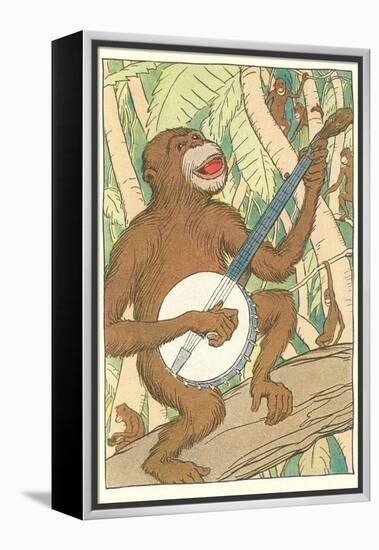 Chimp Playing Banjo-null-Framed Stretched Canvas