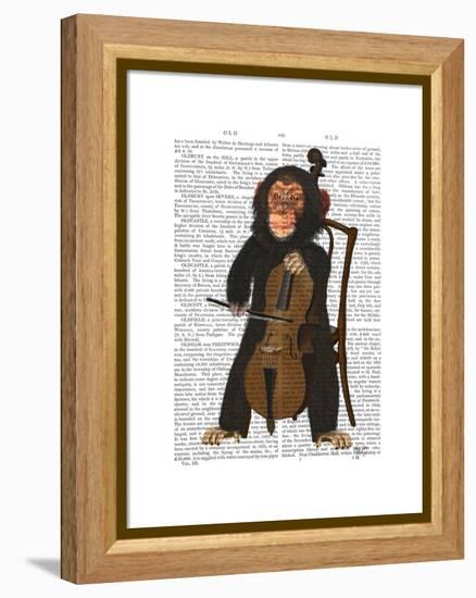 Chimp Playing Cello-Fab Funky-Framed Stretched Canvas