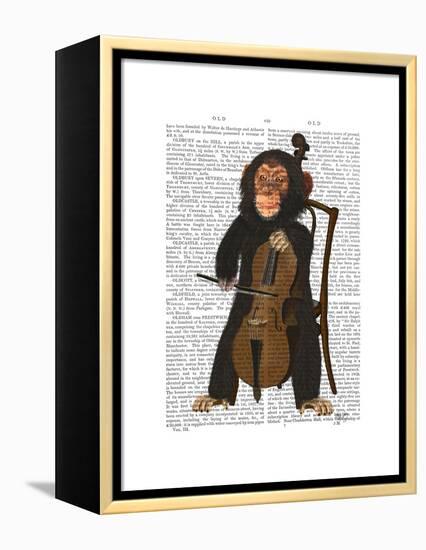 Chimp Playing Cello-Fab Funky-Framed Stretched Canvas