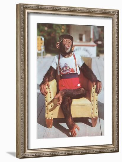 Chimp Sitting in Armchair-null-Framed Art Print