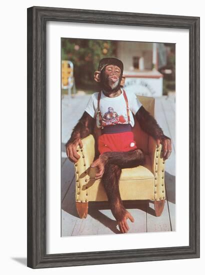 Chimp Sitting in Armchair-null-Framed Art Print