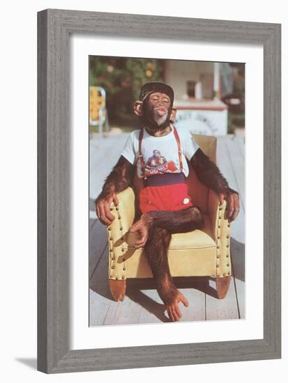 Chimp Sitting in Armchair-null-Framed Art Print