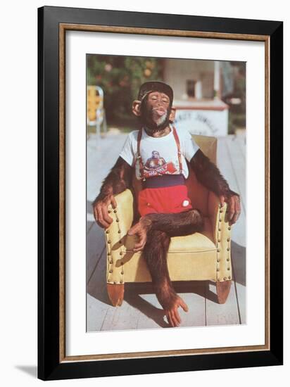 Chimp Sitting in Armchair-null-Framed Art Print