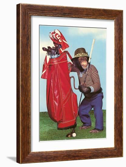 Chimp with Golf Bag-null-Framed Art Print