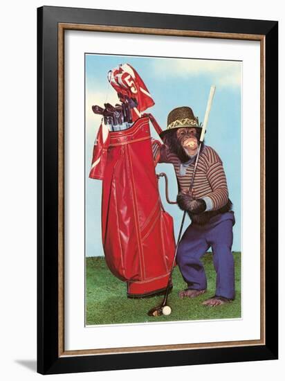 Chimp with Golf Bag-null-Framed Art Print