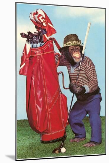 Chimp with Golf Bag-null-Mounted Art Print
