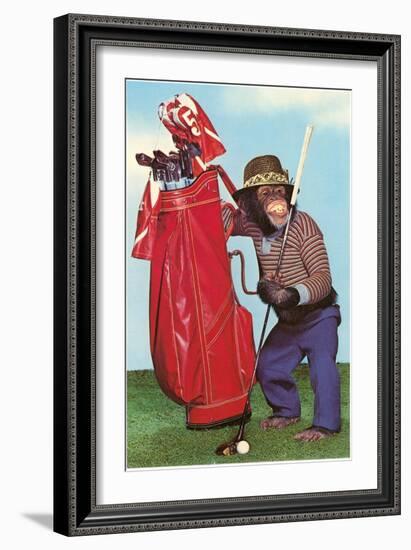 Chimp with Golf Bag-null-Framed Art Print