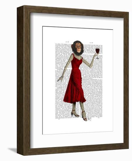 Chimp with Wine-Fab Funky-Framed Art Print