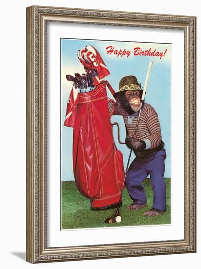 Chimpanzee with Golf Bag-null-Framed Premium Giclee Print