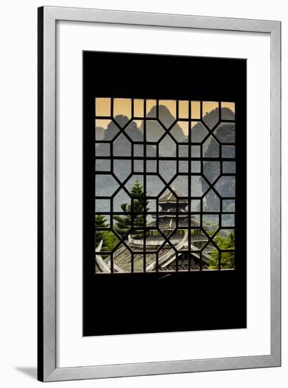 China 10MKm2 Collection - Asian Window - Chinese Buddhist Temple with Karst Mountains at Sunset-Philippe Hugonnard-Framed Photographic Print