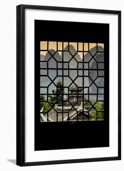 China 10MKm2 Collection - Asian Window - Chinese Buddhist Temple with Karst Mountains at Sunset-Philippe Hugonnard-Framed Photographic Print