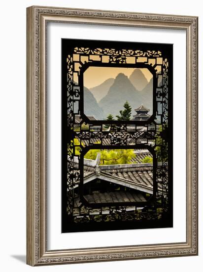 China 10MKm2 Collection - Asian Window - Chinese Buddhist Temple with Karst Mountains at Sunset-Philippe Hugonnard-Framed Photographic Print