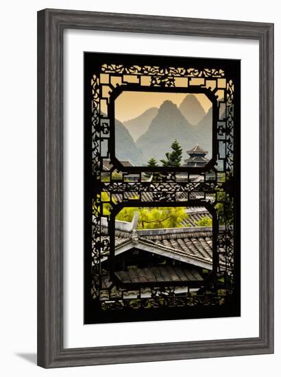 China 10MKm2 Collection - Asian Window - Chinese Buddhist Temple with Karst Mountains at Sunset-Philippe Hugonnard-Framed Photographic Print