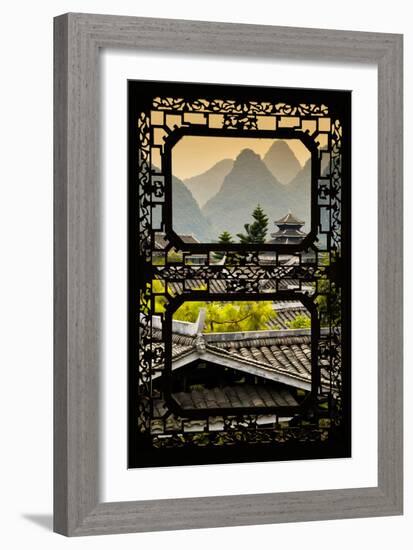 China 10MKm2 Collection - Asian Window - Chinese Buddhist Temple with Karst Mountains at Sunset-Philippe Hugonnard-Framed Photographic Print