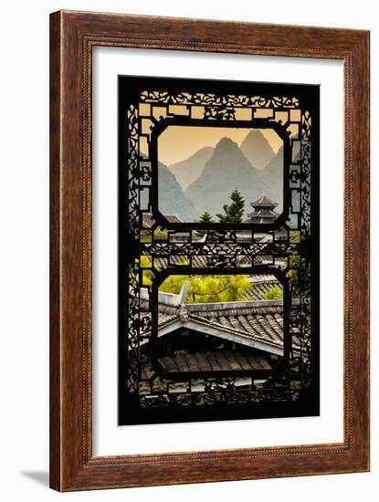 China 10MKm2 Collection - Asian Window - Chinese Buddhist Temple with Karst Mountains at Sunset-Philippe Hugonnard-Framed Photographic Print