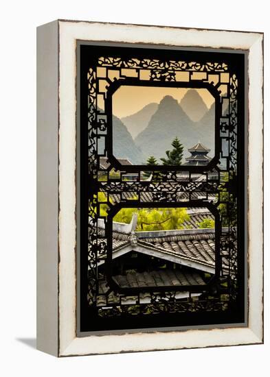 China 10MKm2 Collection - Asian Window - Chinese Buddhist Temple with Karst Mountains at Sunset-Philippe Hugonnard-Framed Premier Image Canvas