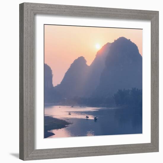 China 10MKm2 Collection - Beautiful Scenery of Yangshuo with Karst Mountains at Pastel Sunrise-Philippe Hugonnard-Framed Photographic Print