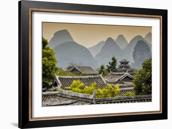 China 10MKm2 Collection - Chinese Buddhist Temple with Karst Mountains at Sunset-Philippe Hugonnard-Framed Photographic Print