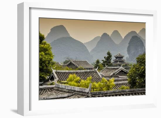 China 10MKm2 Collection - Chinese Buddhist Temple with Karst Mountains at Sunset-Philippe Hugonnard-Framed Photographic Print